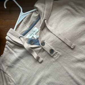Tan Hooded Pullover with Button Detail